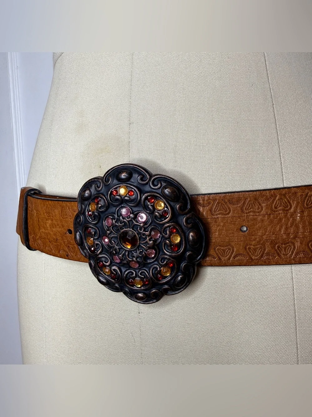 Brown leather buckle belt